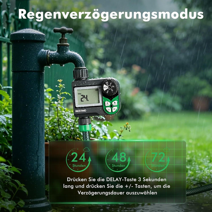RESTMO Bewässerungscomputer mit druckverlustfreiem Kugelhahn (0-120 PSI), Wochen-Programm (3 Pläne)