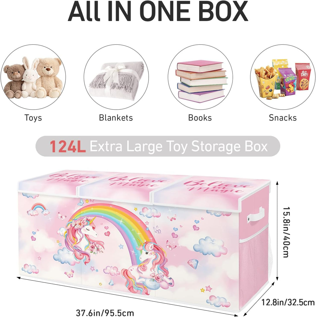 omedecal Spielzeugkiste Aufbewahrungsbox mit Deckel Kinder 96 x 32 x 40 cm, Faltbare und Platzsparen