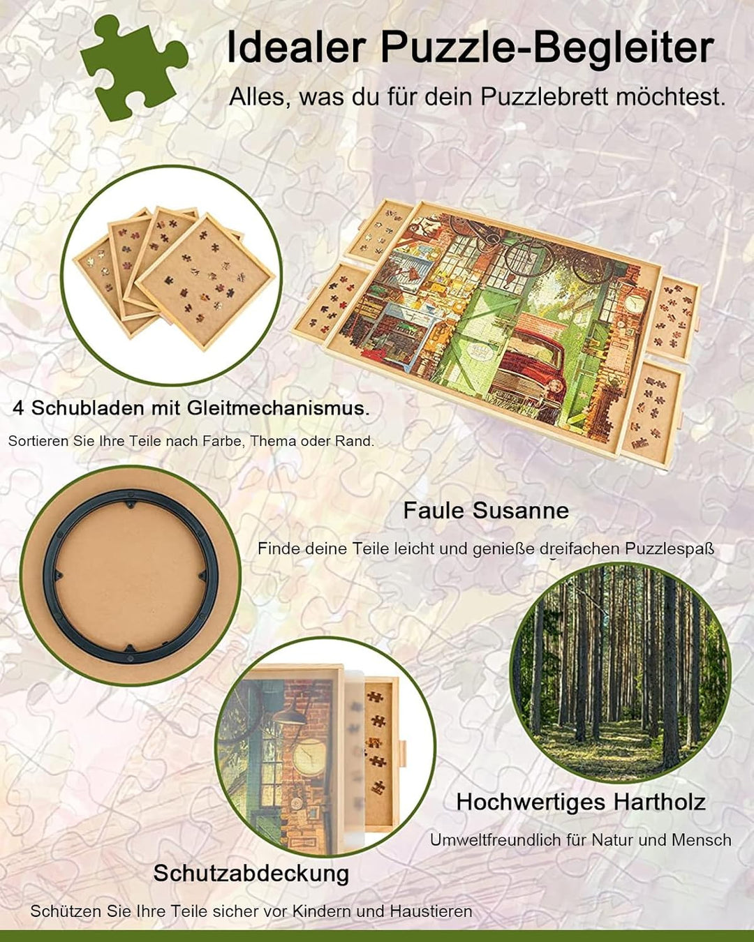 1000 Teile rotierendes Puzzlebrett mit 6 Schubladen und Abdeckung, 73 x 53,2 cm tragbarer Holzpuzzle