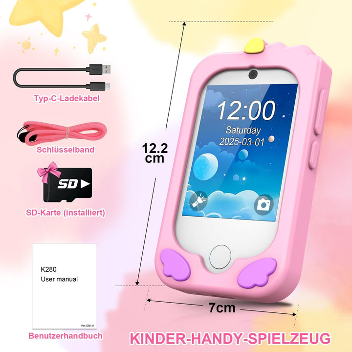 CHAKEYAKE Kinderkamera,Kinder Handy Smartphone Lernspielzeug,Kinder Kamera mit Dual Kamera 2.8" Touc