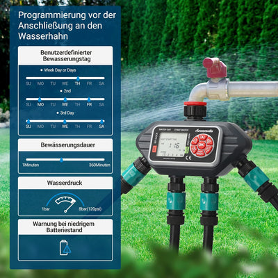 DEWENWILS Bewässerungscomputer 4 Ausgänge, Bewässerungssteuerung mit 16 Individuellen Programmen, Ma
