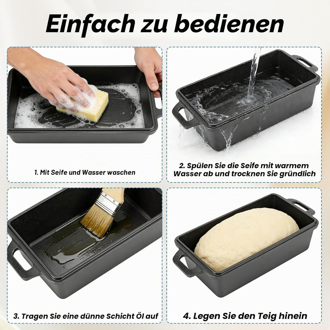 Gusseisen Brotbackform mit Deckel & Antihaft,Ofenfeste Kastenform Toastbrot Backform,Brottopf zum Ba