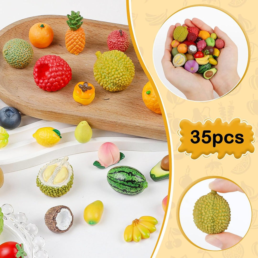 35 Stück Mini Harz Künstliche Früchte Miniatur Harz Früchte Realistische Mini Simulation Obst Erdbee