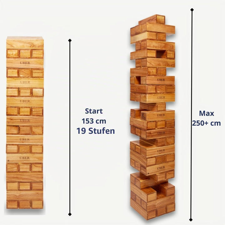 Hartholz Wackelturm XXL bis 250cm - Stapelturmspiel : das härteste Holz auf dem Markt - 100% Indien