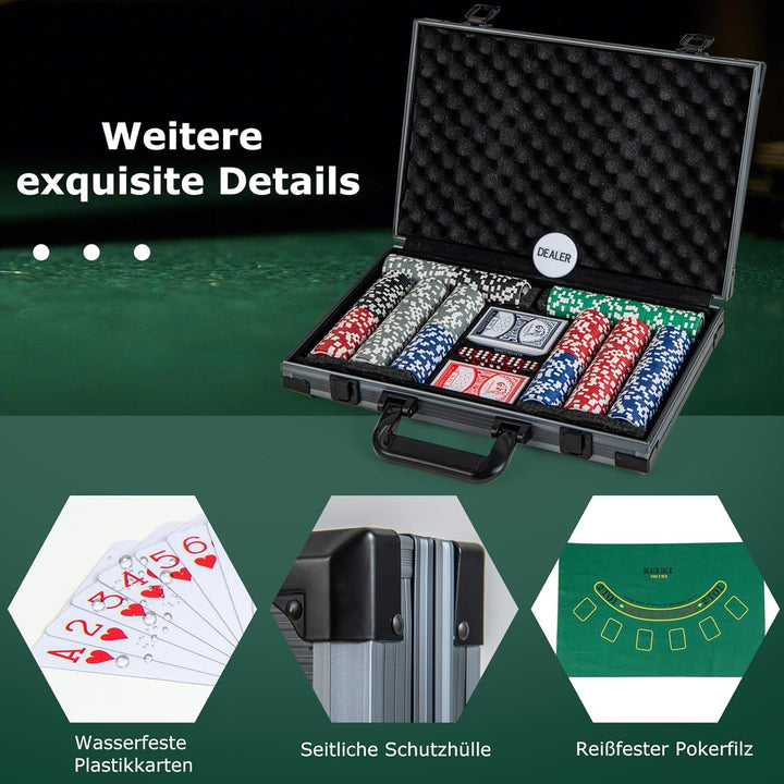 DREAMADE Pokerkoffer mit 400 Pokerchips & Spielmatte & Dealer-Button & 2 Kartendecks & 5 Würfel, Kom