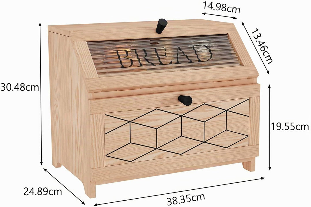Brotkasten Holz, 2 Etagen Brot Aufbewahrungsbox, Natürlich Brotkasten Gross Mit Transparentem Fenste