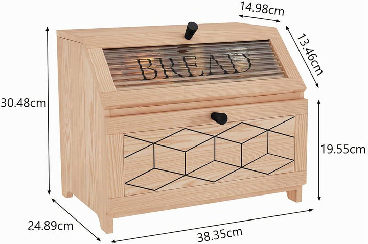 Brotkasten Holz, 2 Etagen Brot Aufbewahrungsbox, Natürlich Brotkasten Gross Mit Transparentem Fenste
