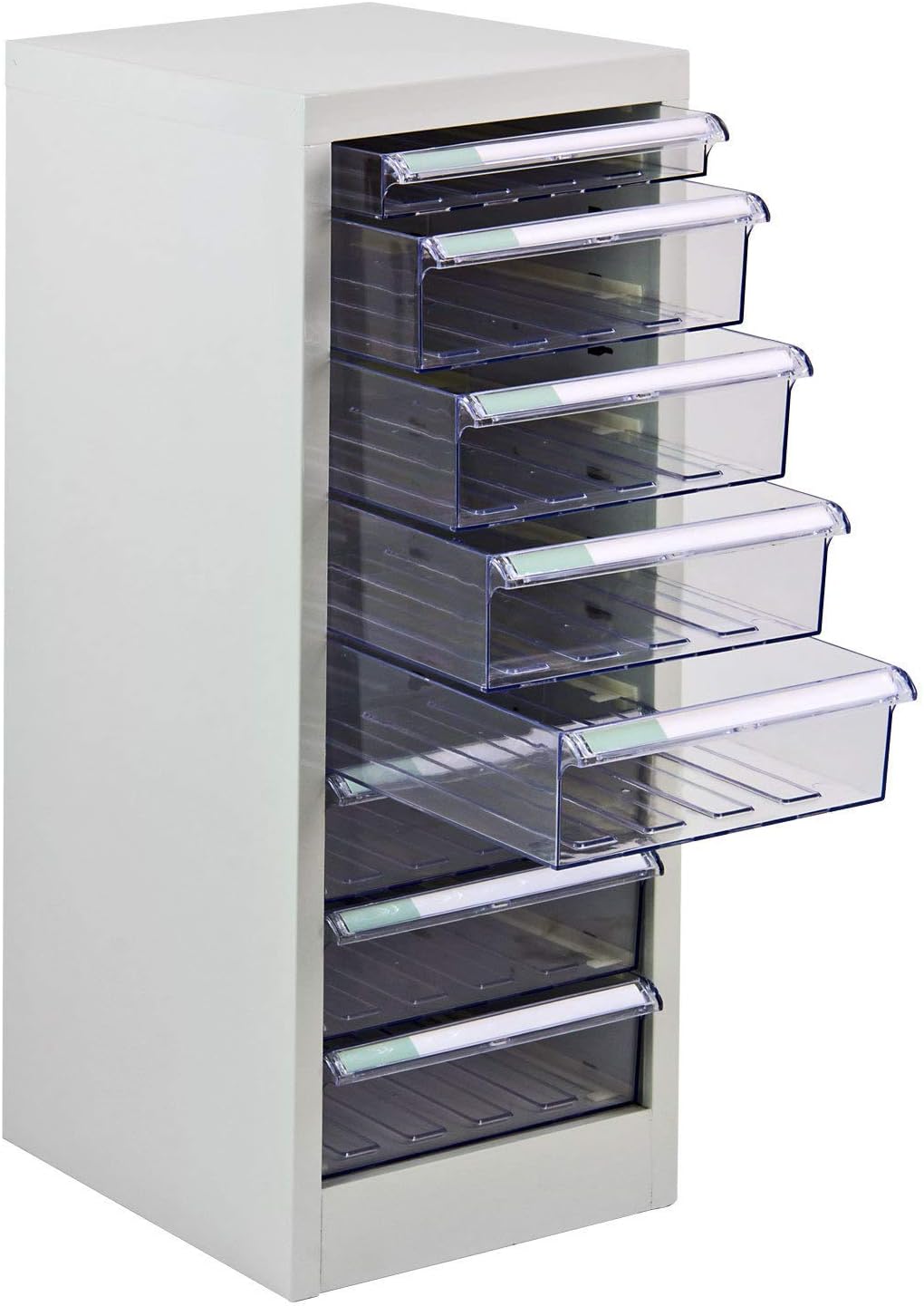 PROREGAL Schubladencontainer Kobra mit 8 transparenten PVC-Schubladen | HxBxT 74x28x34cm | Lichtgrau
