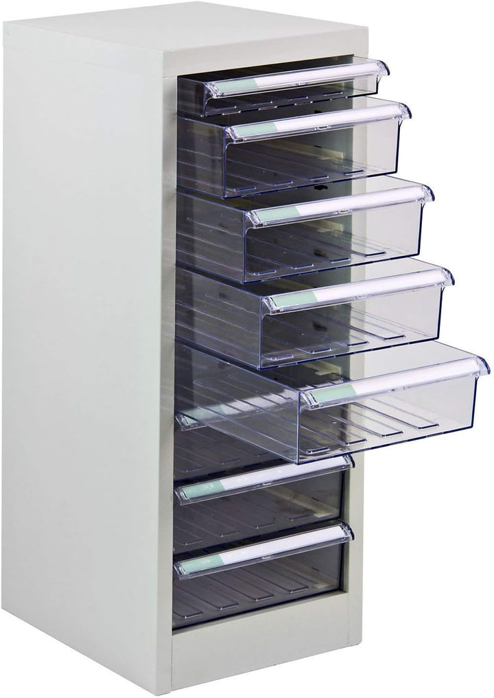 PROREGAL Schubladencontainer Kobra mit 8 transparenten PVC-Schubladen | HxBxT 74x28x34cm | Lichtgrau