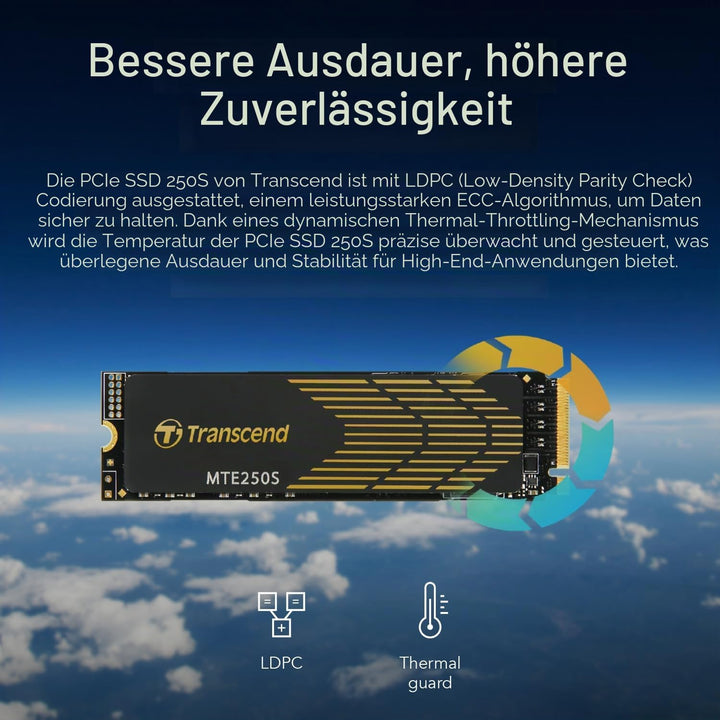 Transcend 4TB M.2 2280 PCIe Gen4x4 NVMe SSD - TS4TMTE250S 4T 22mm x 80mm x 3.77 mm, 4T 22mm x 80mm x