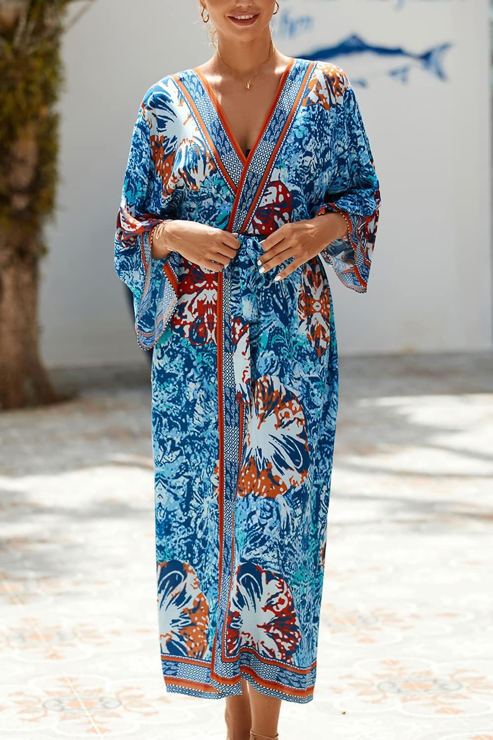 YouKD Damen Bohemian Cardigan Maxikleid Strand Vertuschung Robe Lange Kimono Robs One Size Einheitsg