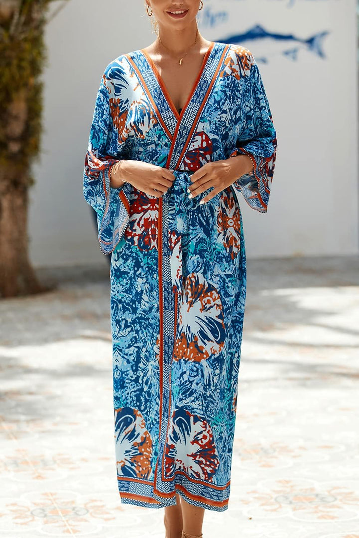 YouKD Damen Bohemian Cardigan Maxikleid Strand Vertuschung Robe Lange Kimono Robs One Size Einheitsg
