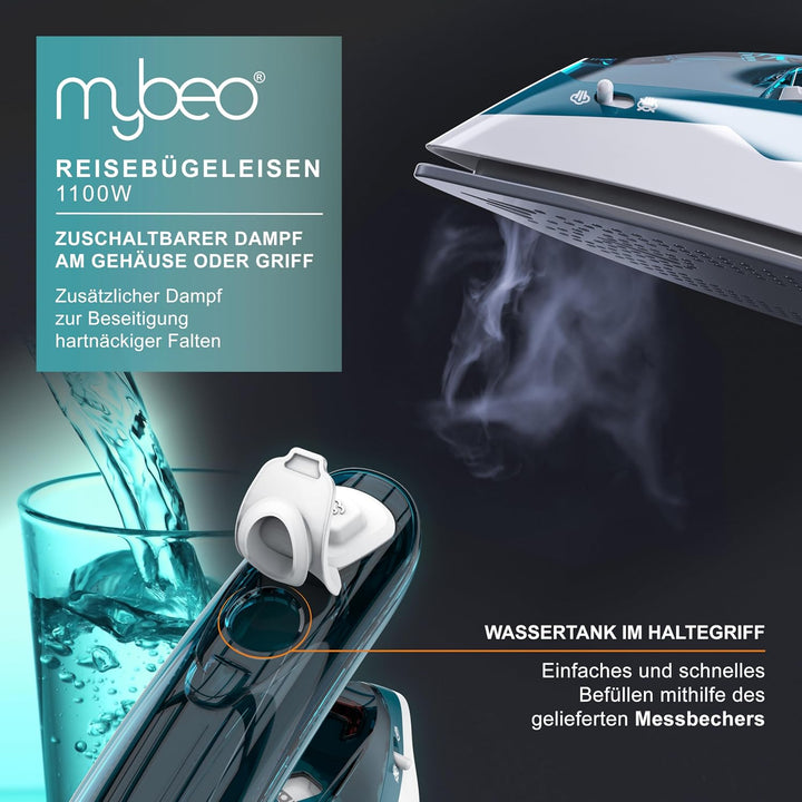 MyBeo - Reisebügeleisen Dampfbügeleisen 1100W - Dual-Voltage 110/230 Volt – mini Bügeleisen mit anti