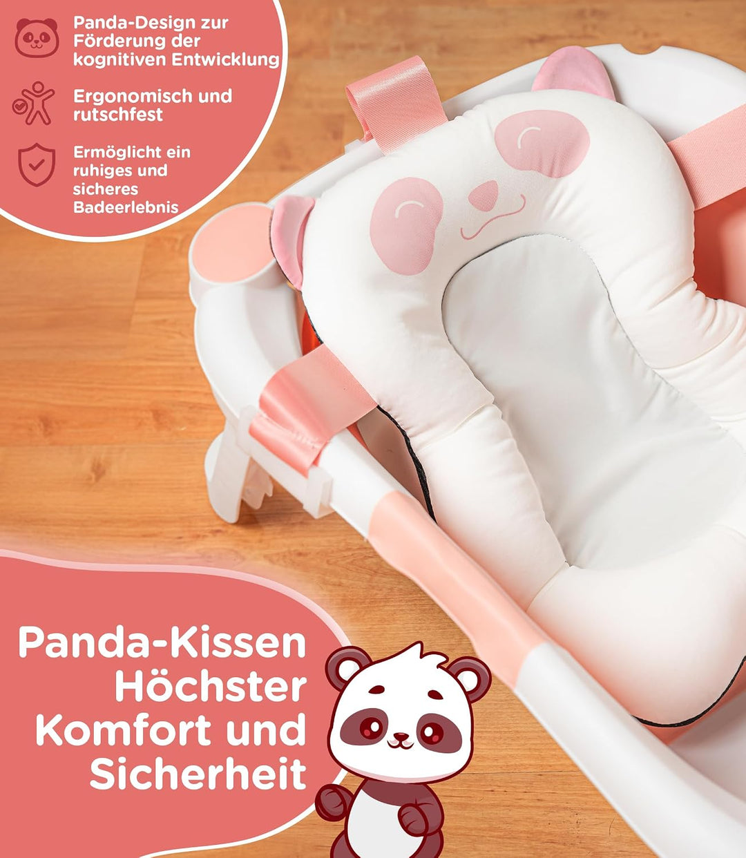 Baby Badewanne Faltbar Antirutsch Ergonomisch Neugeborene Bis 2 Jahre Rosa + Panda Kissen Gross und