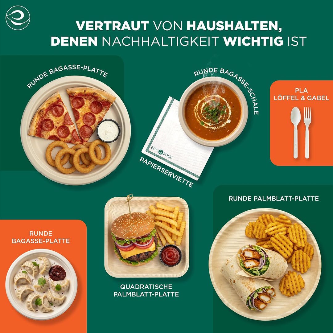 ECO SOUL 25 Cm (10 Zoll) Kompostierbare weisse Teller 3-geteilt (200 Stück) | 100% Biologisch Abbaub