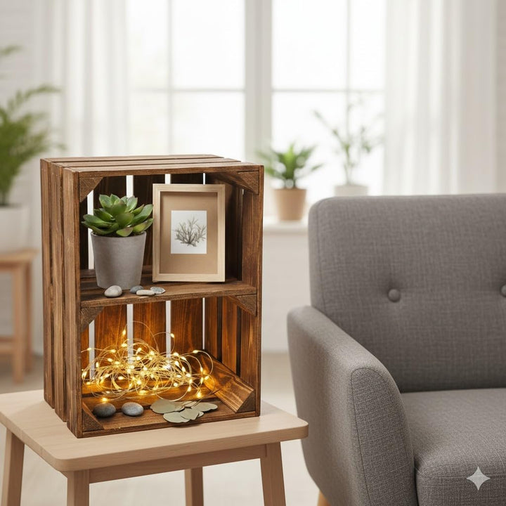 Teramico 3er Set Holzkiste Weinkiste Obstkiste GEFLAMMT 40cm x 30cm x 25cm -mit Zwischenboden- als R
