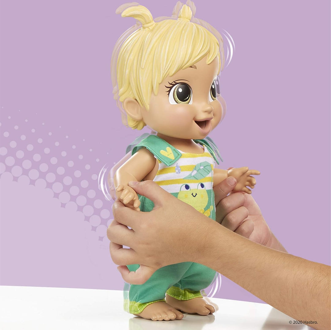 Baby Alive Hüpfendes Kicher-Baby, Frosch-Outfit, 25 Geräusche, trinkt und Macht PIPI, blondhaarige P