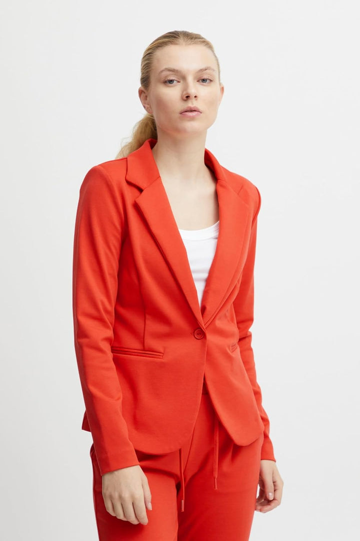 ICHI IHKATE BL Damen Blazer Kurzblazer Jacke EIN-Knopf-Blazer mit Stretch und Reverskragen XS Poppy