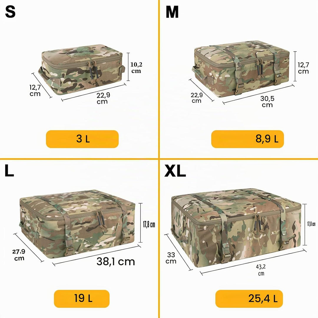 PETAC GEAR 4 PCS Taktische Packing Cubes, Multifunktionale Koffer Organizer Set Outdoor Mesh Bag Set