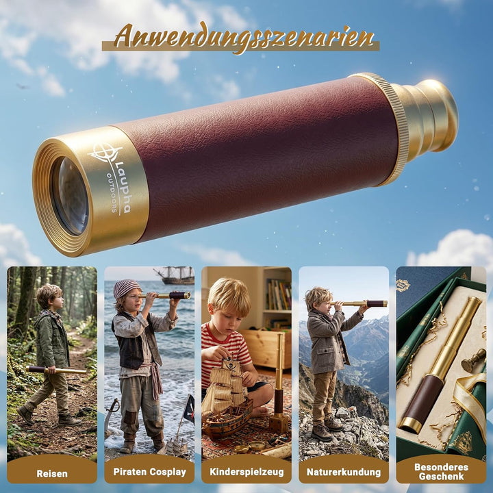 Laupha Retro Pirat Teleskop Monokular 25x30 Zoomable Vintage Kapitän Jack Spyglass BAK-4 Linse Fernr