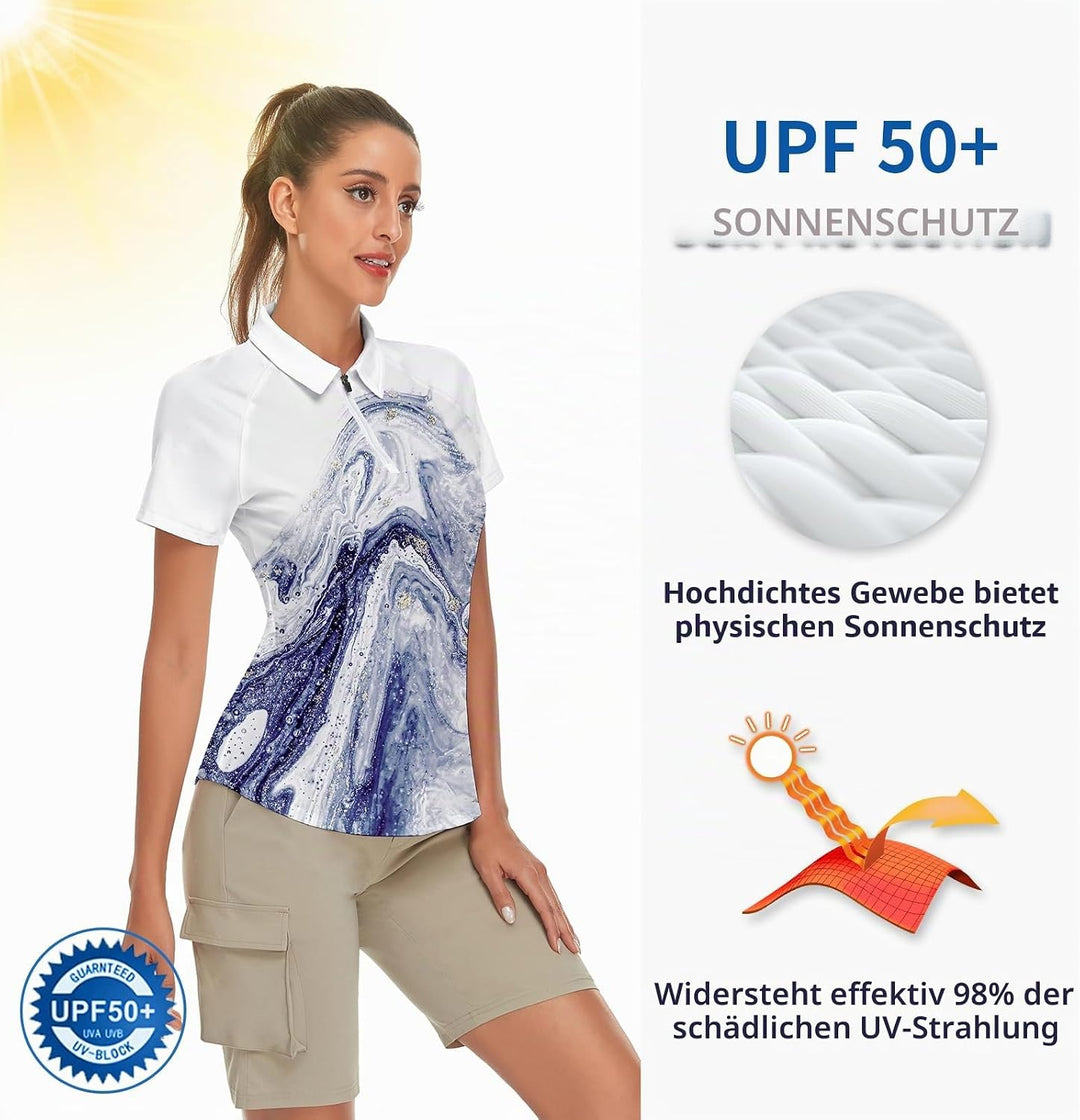 Soneven Atmungsaktiv Poloshirt Damen Leichtes Sportshirt Tailliert Karierte Bluse UPF 50+ Kurzarm 1/