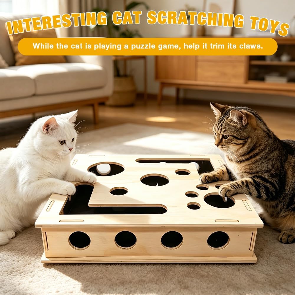 Katzenkratzpuzzle Anreicherungsbox, 30 * 25CM Katzen Kratzbrett, Kratzpuzzle Spielbox Holz mit Kratz