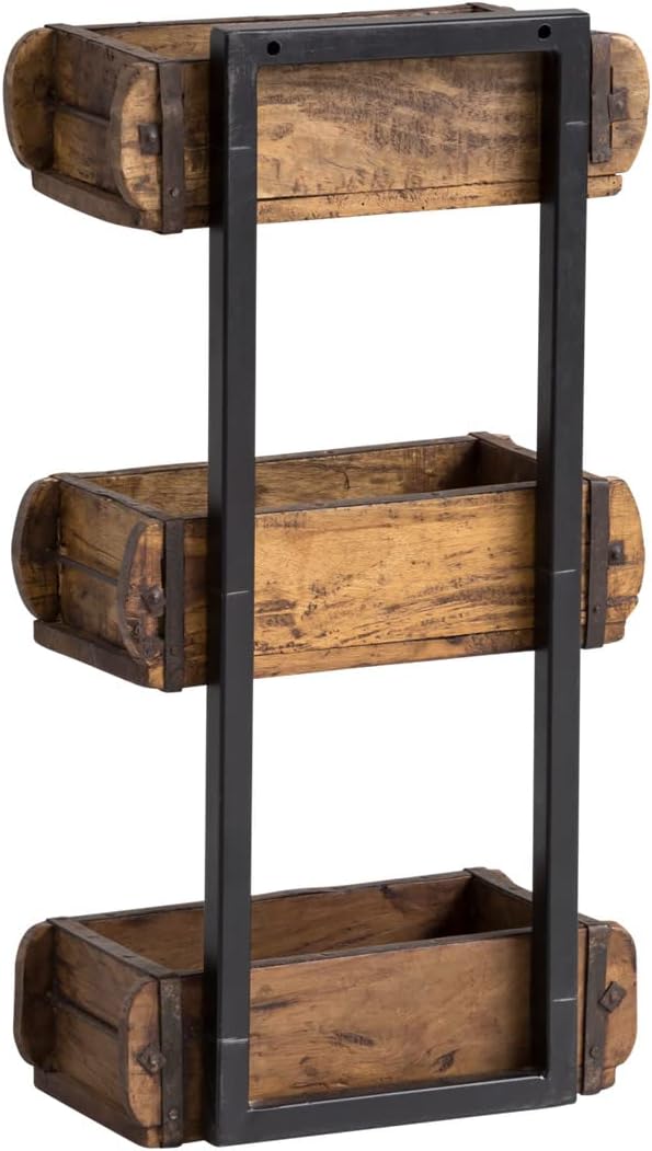 Woodkings® Wandregal Ziegelform 3er Altholz Metall Wandderoration Aufbewahrungsbox Backsteinform rus