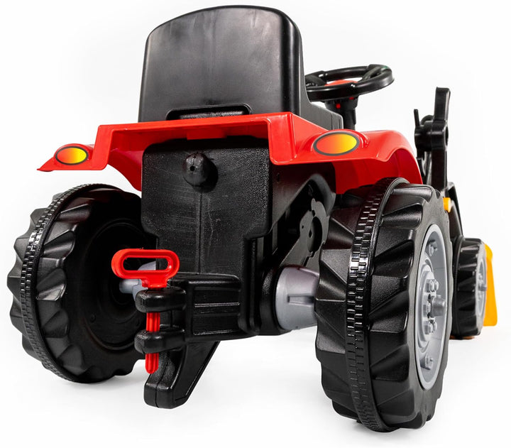 Lemodo Trettraktor rot mit Schaufel, Kindertraktor ab 3 Jahre, Verstellbarer Sitz, innenliegende Ket