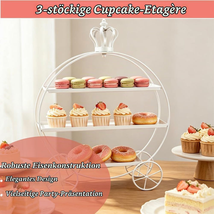 Cupcake-Ständer mit 3 Etagen, Eiserne Tabletts für Cupcakes, Donuts, Früchte, Gebäck, Dessert-Teller