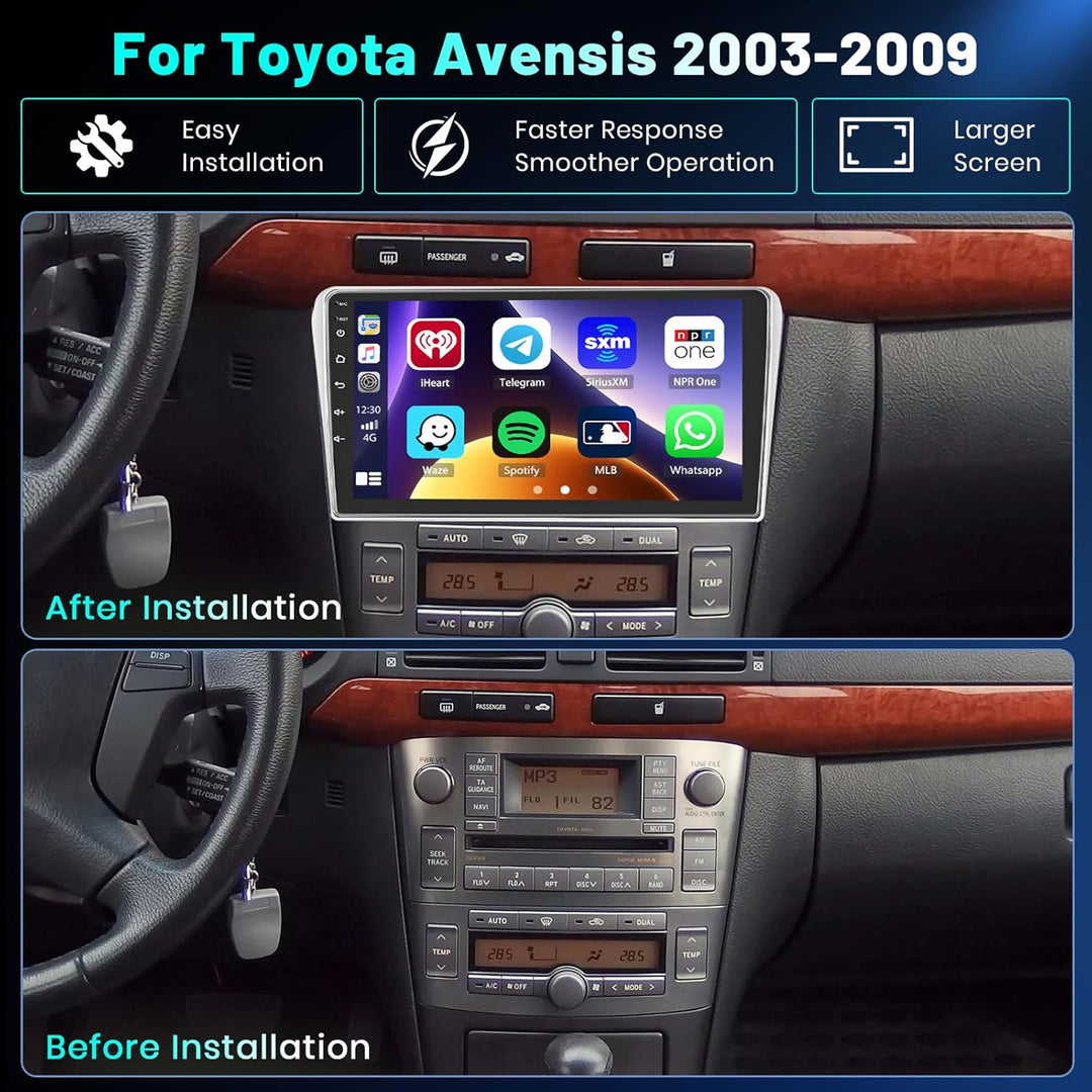 Hikity 4+64GB Android 15 Autoradio für Toyota Avensis 2003-2009 Mit Wireless Carplay Android Auto, 9