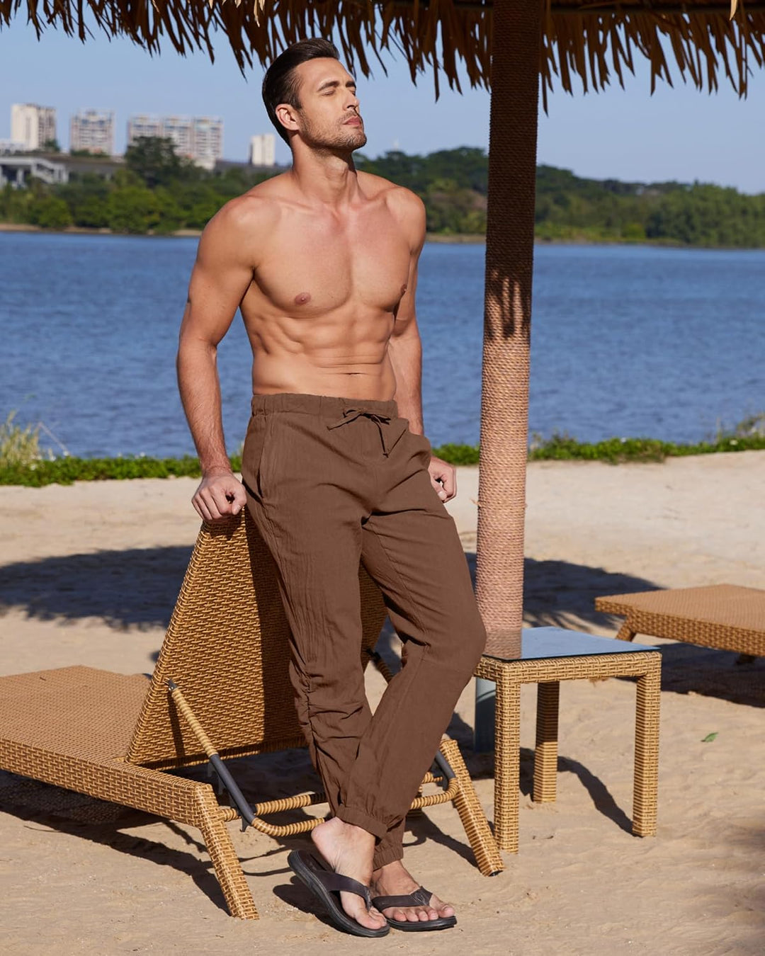YAOBAOLE Herren-Hose, Leinen, mittelalterlich, lässig, Baumwolle, Leinen, Herren, Yoga, leicht, Somm