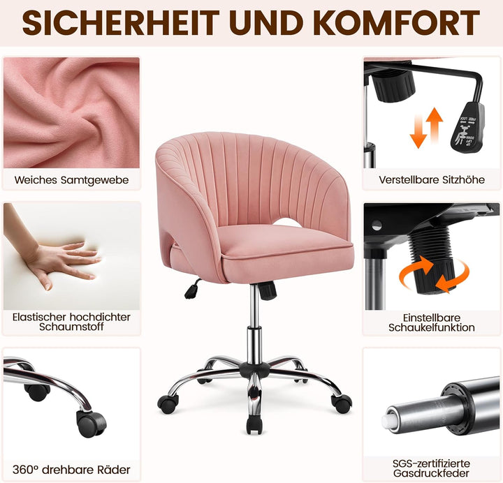 Yaheetech Bürostuhl mit Samtbezug, Ergonomischer Schreibtischstuhl mit Armlehnen, Drehstuhl mit Roll