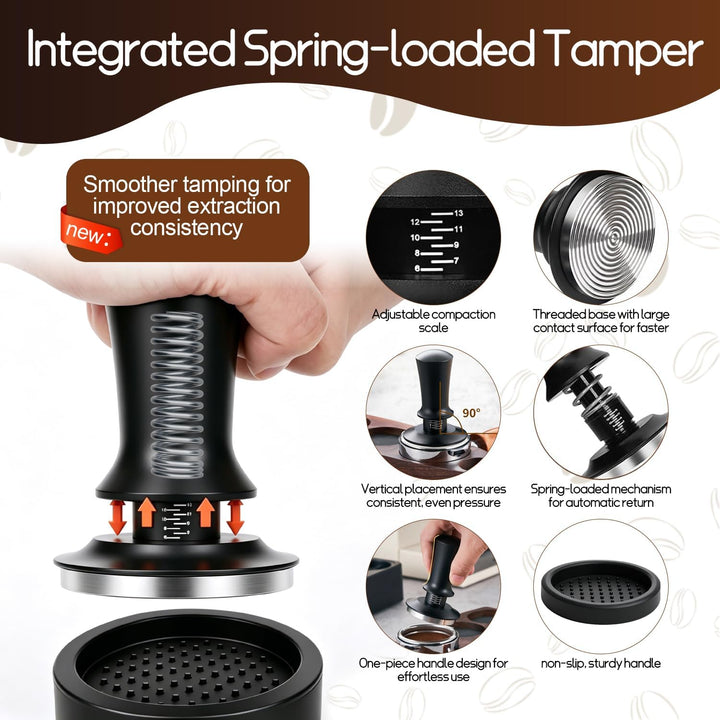 Tamper 58mm Set mit Mini Espresso Nadel und Espresso Tamper Matte | Gewindefuss und Verstellbarer Fe