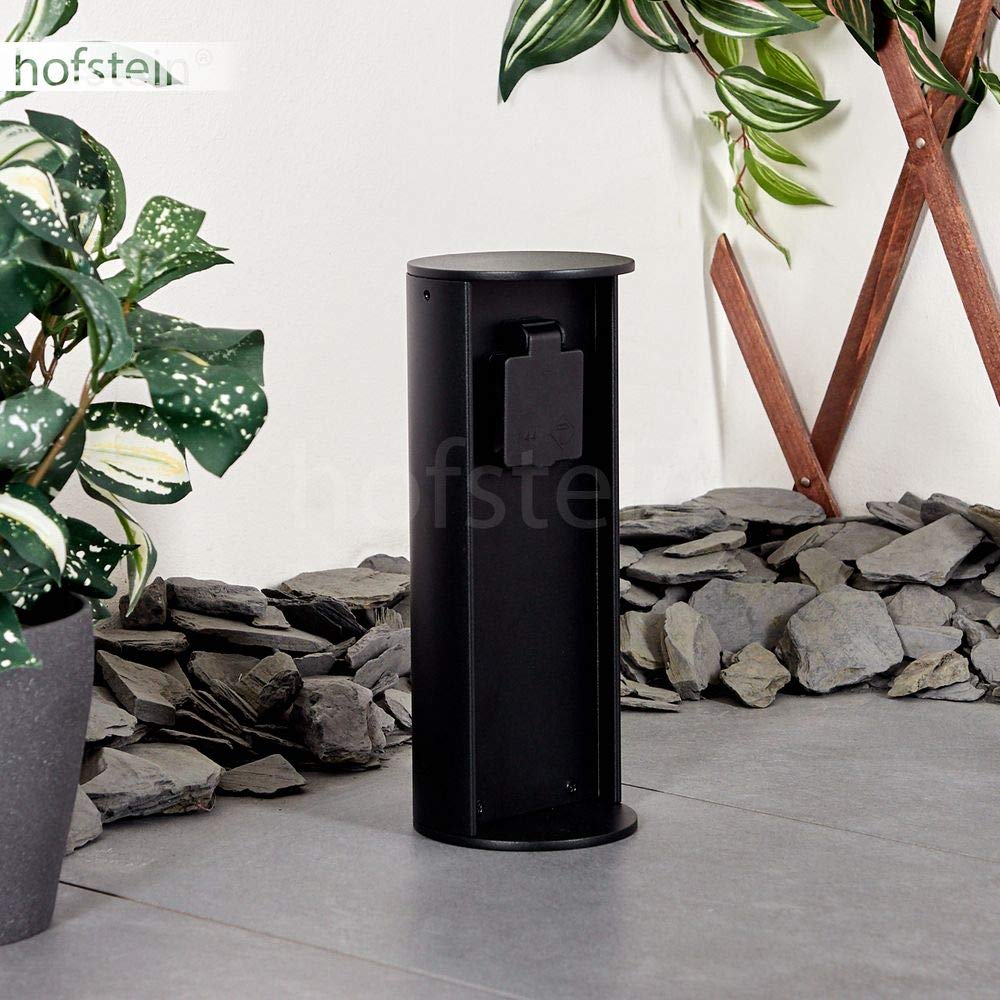 Steckdosensäule Stewart, zylindrische Säule aus Metall in schwarz, 1-fach Steckdose mit einer Höhe v