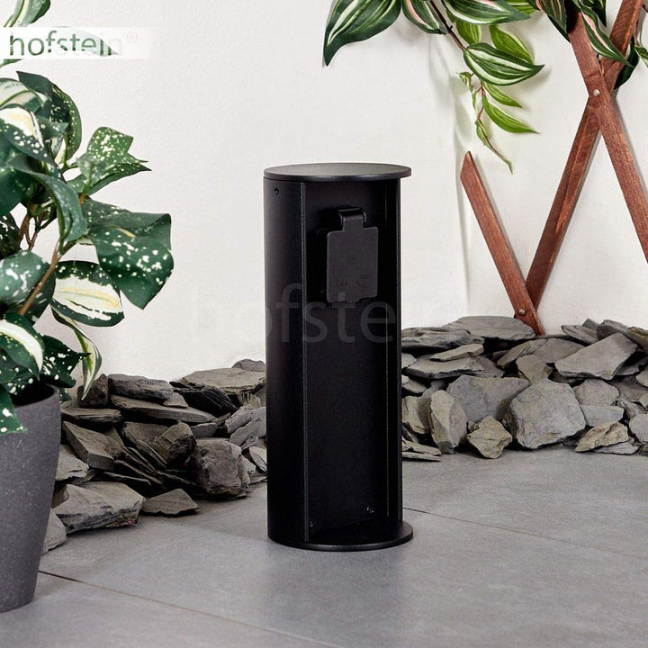 Steckdosensäule Stewart, zylindrische Säule aus Metall in schwarz, 1-fach Steckdose mit einer Höhe v