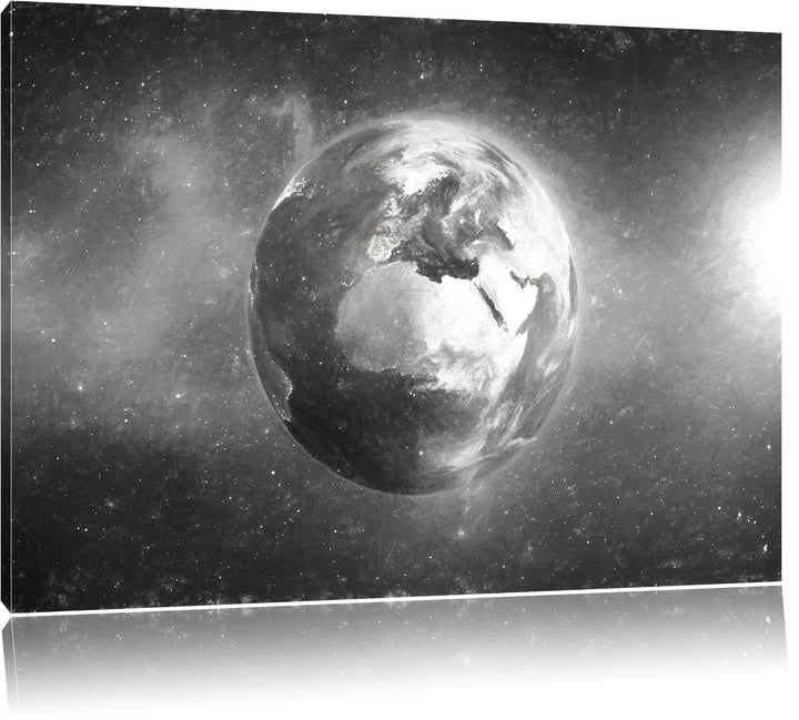 Pixxprint Erde im Weltall Kohle Effekt, Format: 100x70 auf Leinwand, 100x70