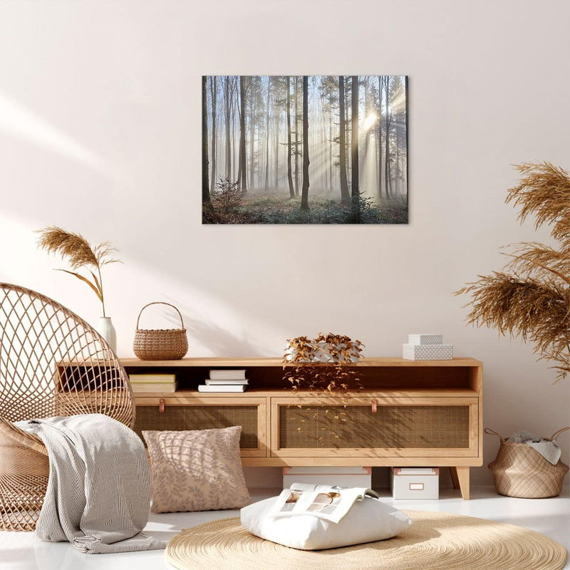 Bilder auf Leinwand Wald Baum Natur Leinwandbild mit Rahmen 70x50cm Wandbilder Dekoration Wohnzimmer