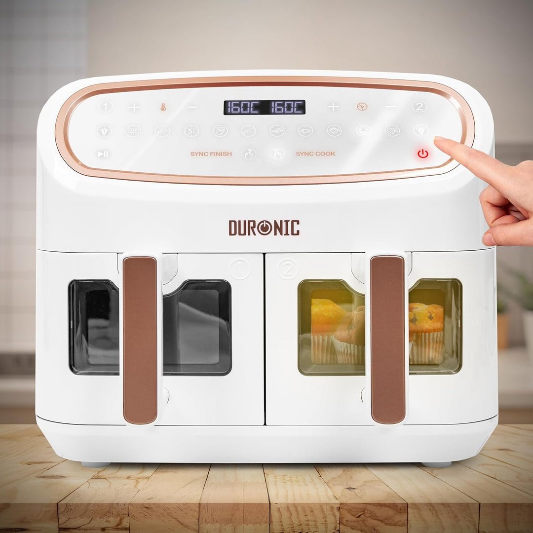 Duronic AF34 WE XXL Heissluftfritteuse, 10L Airfryer mit 2 Kammern, Doppel-Fritteuse ohne Öl, HLF Ai