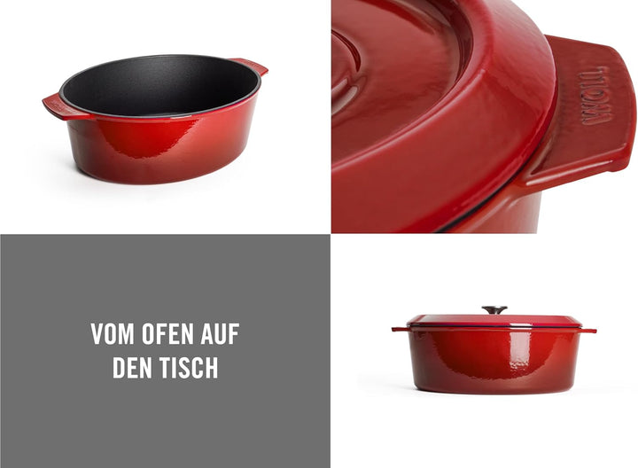 Woll Iron Bräter mit Deckel und Silikongriffen - Induktiv -, 34 x 26 cm, 12,5 cm hoch, 7,5l - Geeign