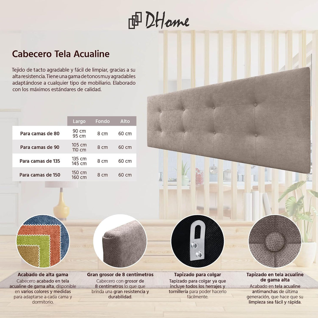DHOME Kopfteil, gepolstertes Bett Kopfteil 8cm dick. Gepolstertes Kopfteil ACUALINE Stoff und Kunstl