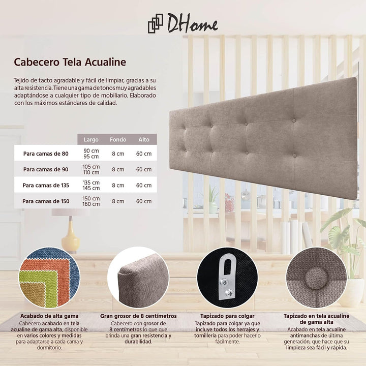 DHOME Kopfteil, gepolstertes Bett Kopfteil 8cm dick. Gepolstertes Kopfteil ACUALINE Stoff und Kunstl