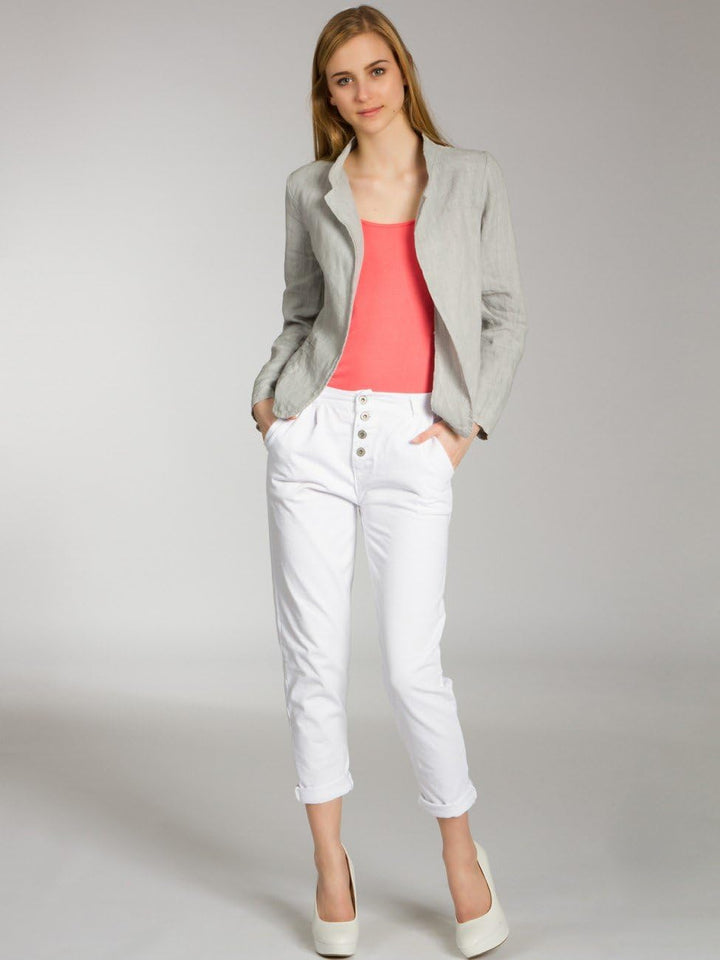 Caspar BZR004 kurzer Damen Leinen Sommer Blazer XS Hellgrau, XS Hellgrau