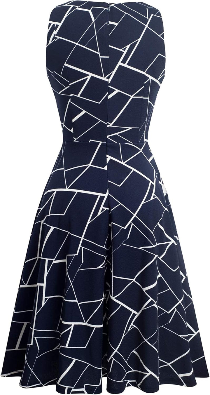 HOMEYEE Damen Vintage Rundhalsausschnitt Blumen Bestickt Knielang Elegant Cocktailkleid UKA079 S Str