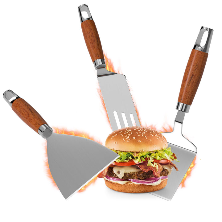 Gimars Grillspachtel Set 3 Stück Plancha Spachtel Plancha Zubehör mit Gross Grillwender Pizza Spacht