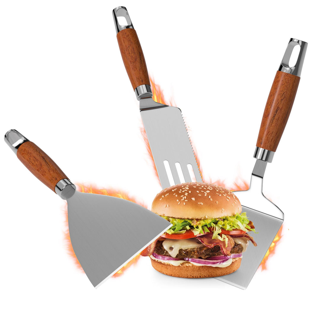 Gimars Grillspachtel Set 4 Stück Plancha Spachtel Plancha Zubehör mit Gross Grillwender Pizza Spacht