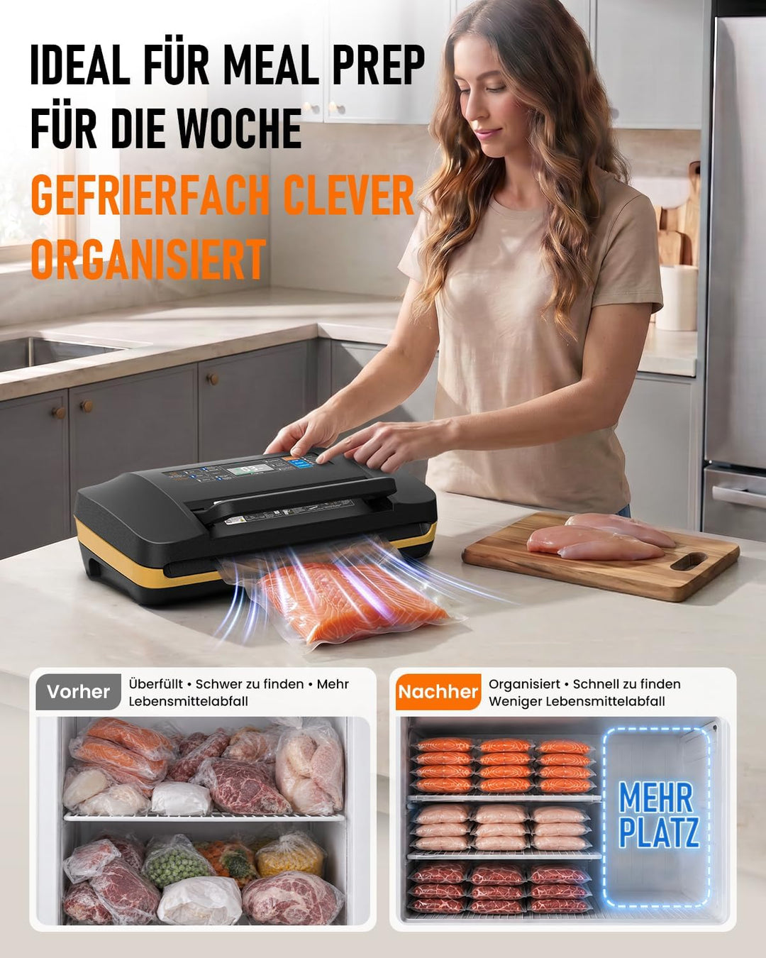 Vakuumiergerät für Lebensmittel, 95 kPa Profi Vakuumierer 18-in-1, doppelte Schweissnaht, Folienschw