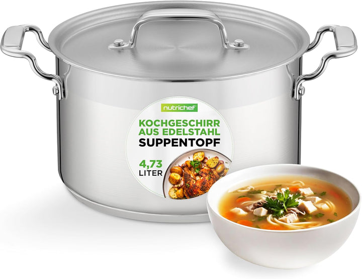 Suppentopf aus Edelstahl, 18/8 Lebensmittelqualität, robust, grosser Suppentopf für Eintopf, Eintopf