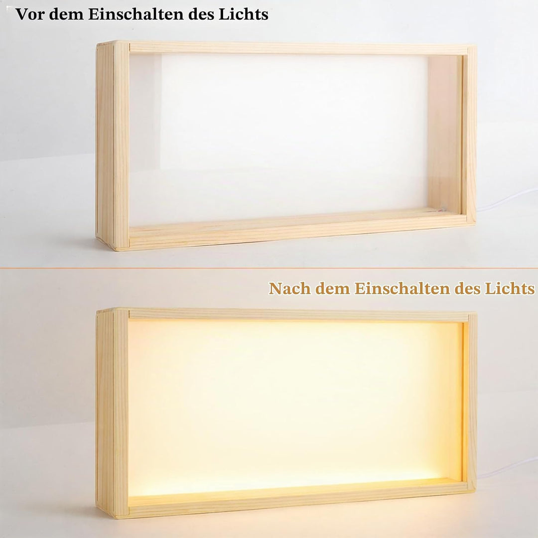 3D Bilderrahmen zum Befüllen, 26*6*13cm Objektrahmen Holz, leuchtender Fotorahmen, LED-Display-Artik