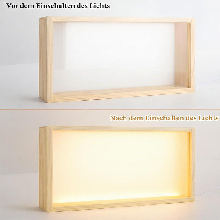 3D Bilderrahmen zum Befüllen, 26*6*13cm Objektrahmen Holz, leuchtender Fotorahmen, LED-Display-Artik