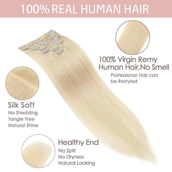 Silk-co Echthaar Clip In Extensions 8 Tressen 18 Clips 65g, Blonde Hair Extensions, Remy Echthaar Cl